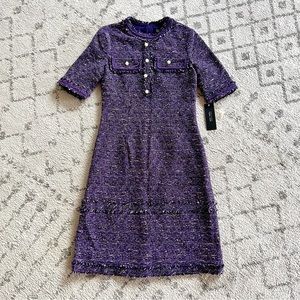 NWT Teri Jon Purple Pearl Tweed Fitted Dress Sz2